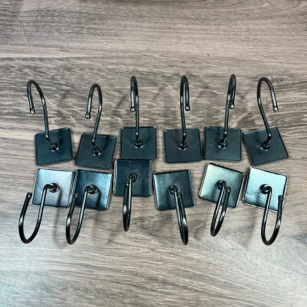 Shower Curtain Hooks Metal Bronze Square Geometric Modern Industrial Set of 12